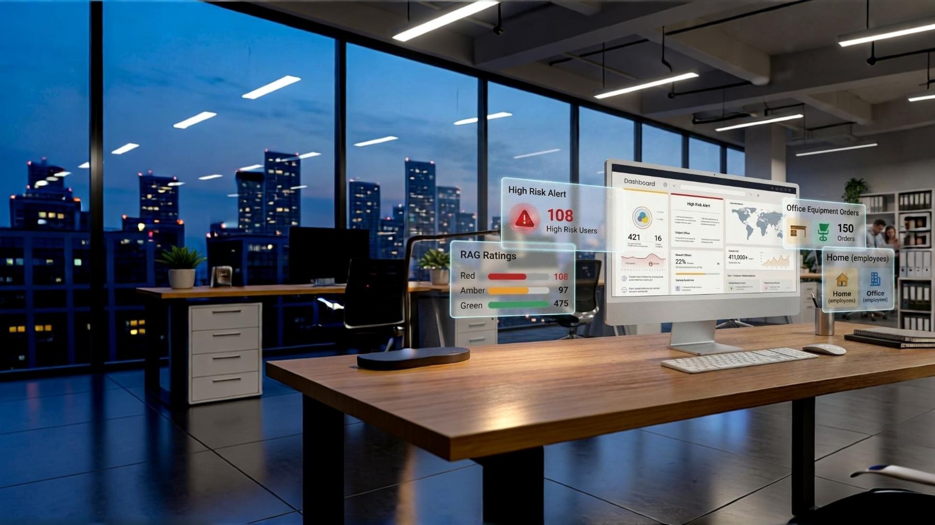 Modern professional workspace showcasing seamless digital and ergonomic integration for agile workers