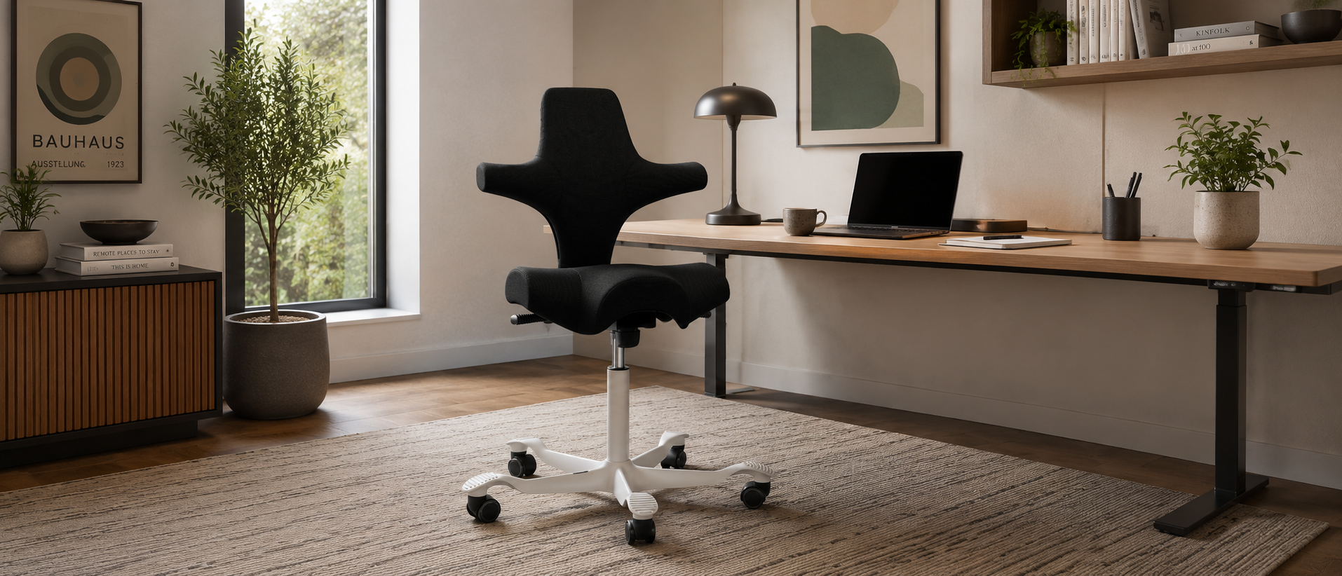 RH Mereo ergonomic chair in a bright Nordic-style home office