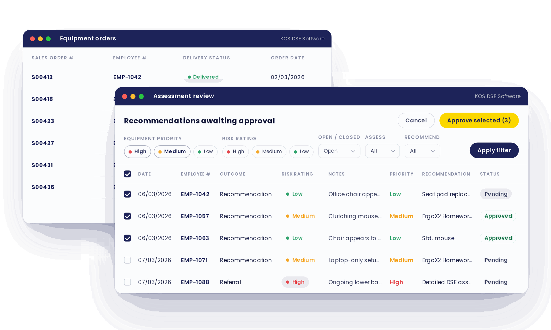 Assessment report in the KOS DSE Management Portal