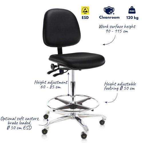 Spire K2301 Cleanroom Chair | Ergonomic Cleanroom Chair